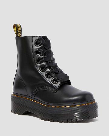 Dr Martens Molly Læder Platform Støvler Dame Sort | DK 250VRW